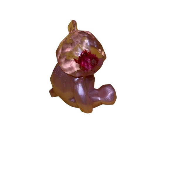 Rose gold glittery resin teddy bear with dried pressed flowers inside 4” - Picture 3 of 7